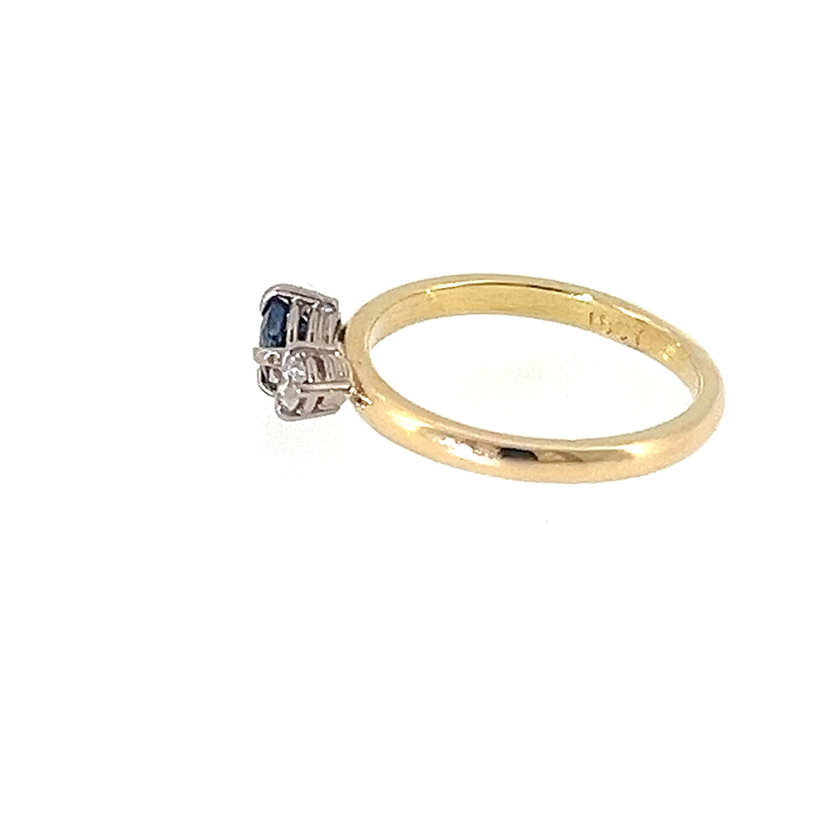 Round Blue Sapphire & Diamond Moi et Toi Gold Ring
