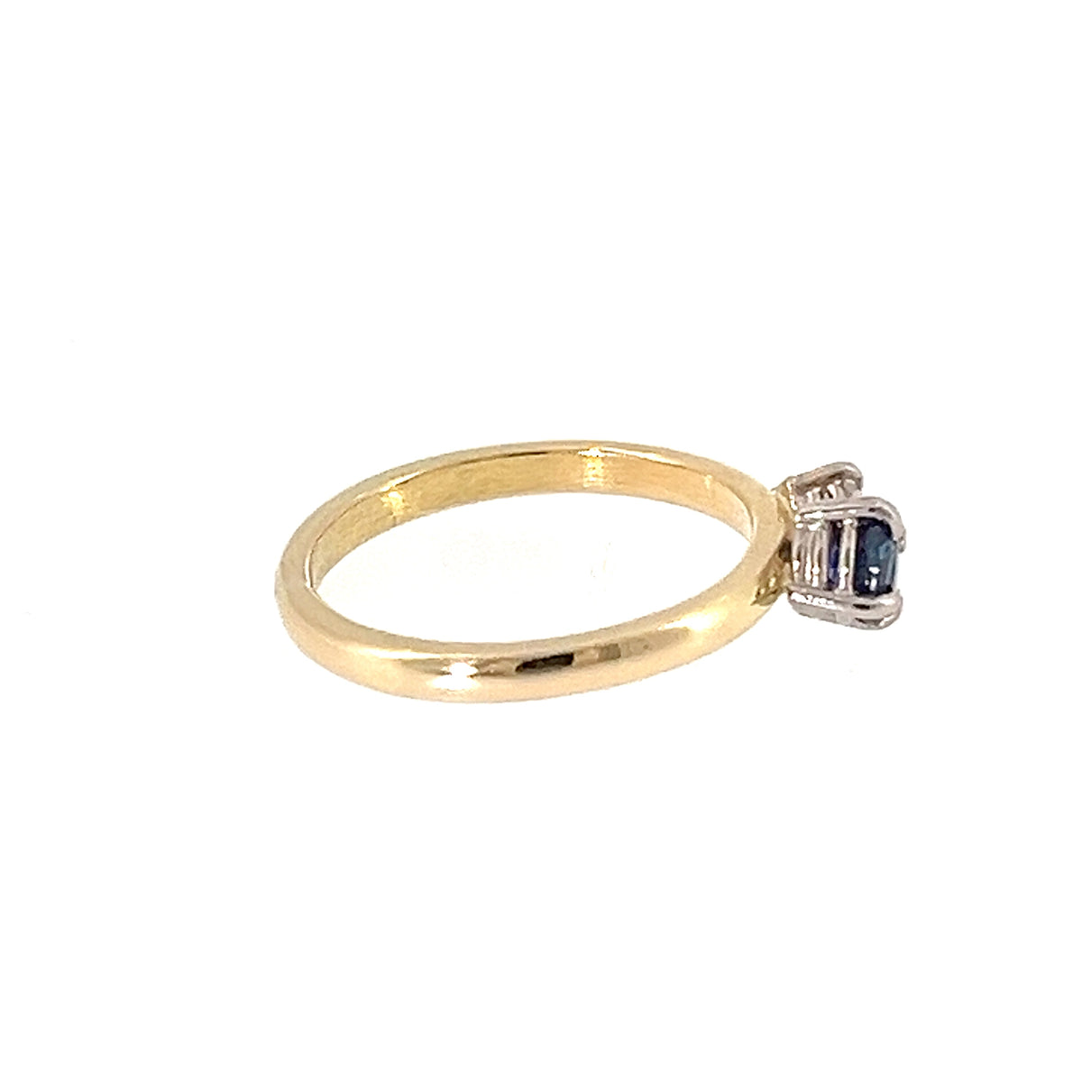 Round Blue Sapphire & Diamond Moi et Toi Gold Ring