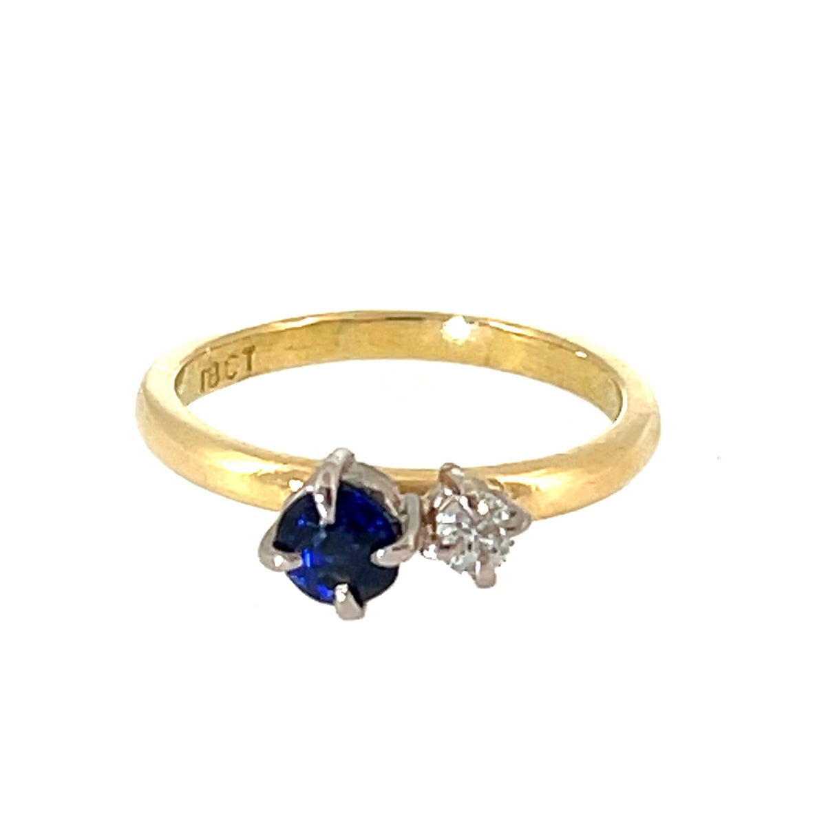 Round Blue Sapphire & Diamond Moi et Toi Gold Ring