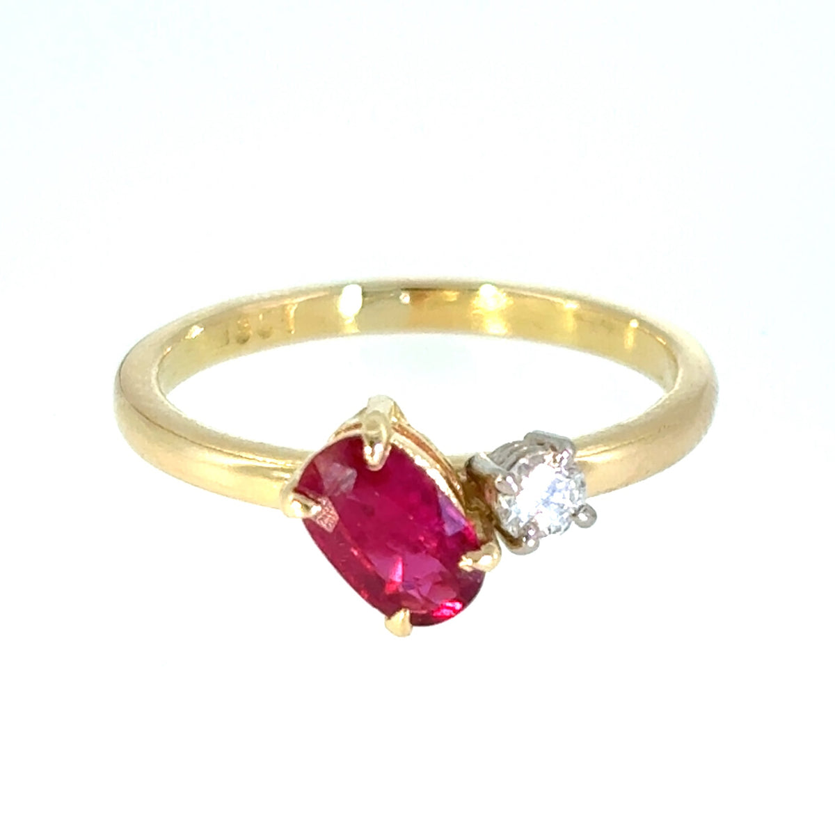Ruby & Diamond Diagonal Set Gold Ring