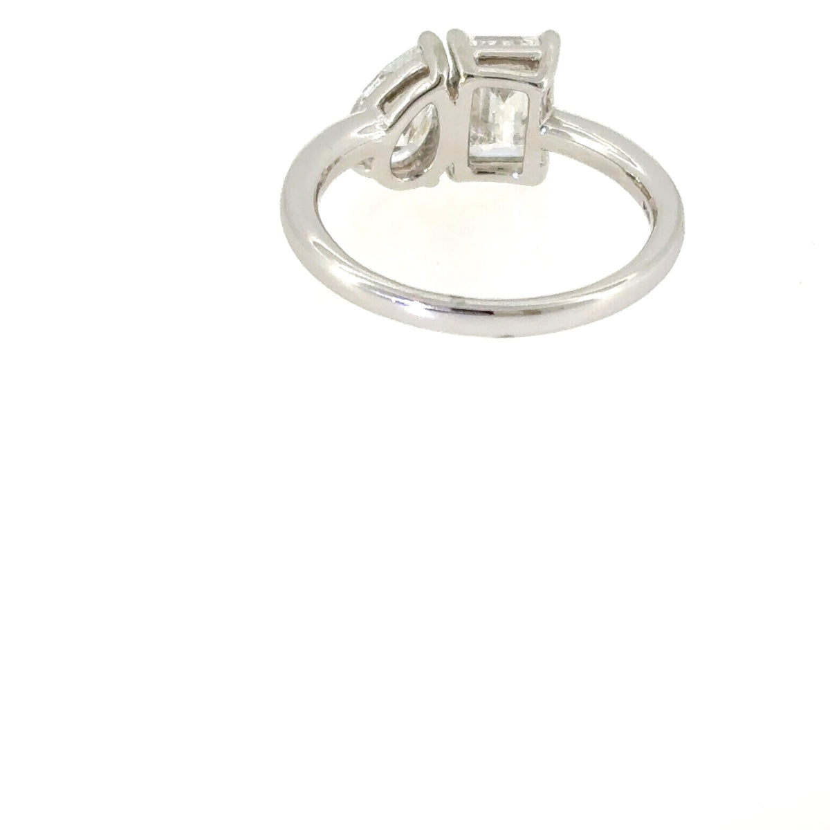 Platinum Emerald Cut and Pear Shape Lab Diamond Toi et Moi Ring