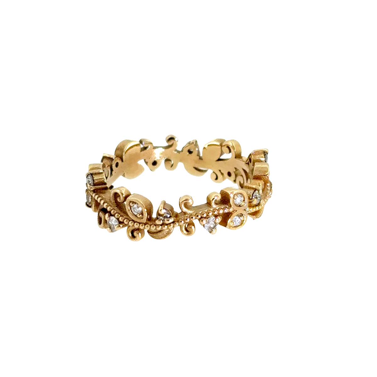 Vintage-Inspired Diamond Filigree Eternity Ring in Yellow Gold