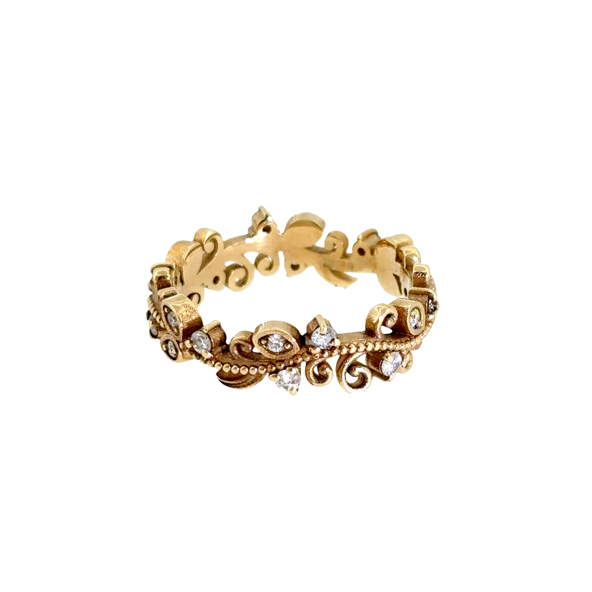 Vintage-Inspired Diamond Filigree Eternity Ring in Yellow Gold