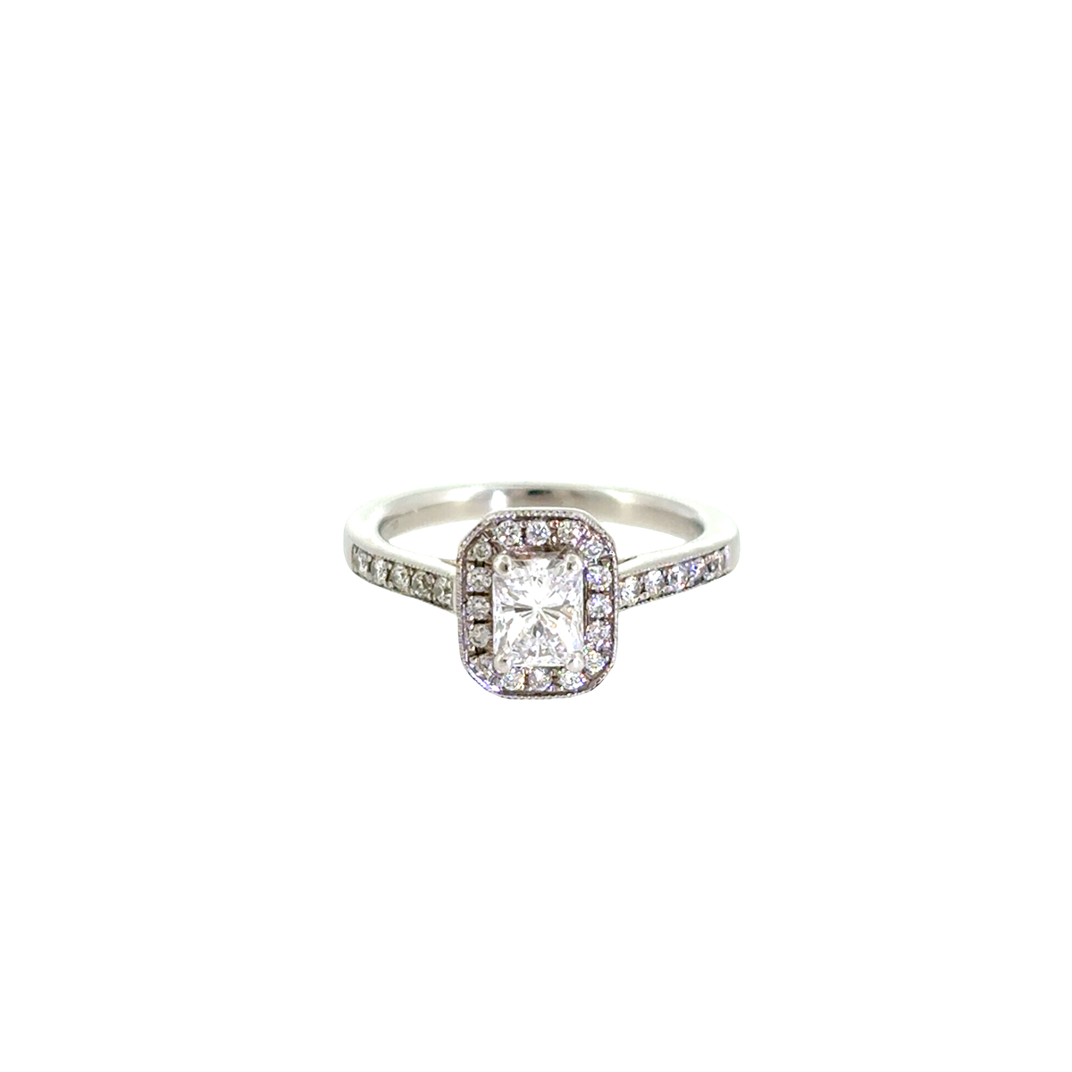 Diamond Emerald Cut Halo Cluster Platinum Engagement Ring