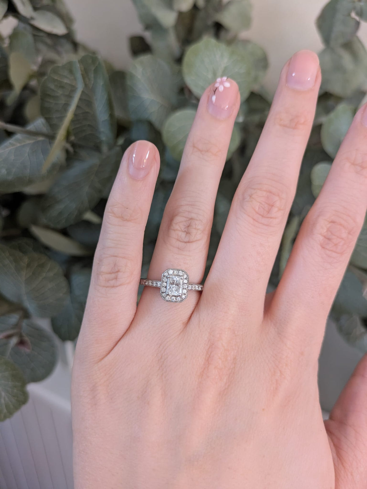 Diamond Emerald Cut Halo Cluster Platinum Engagement Ring
