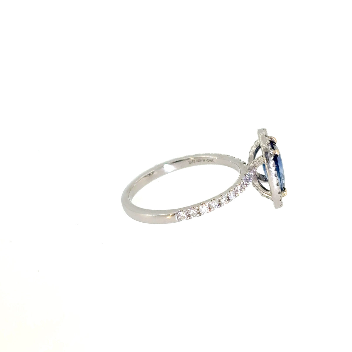 Blue Sapphire & Diamond Halo Ring in Platinum
