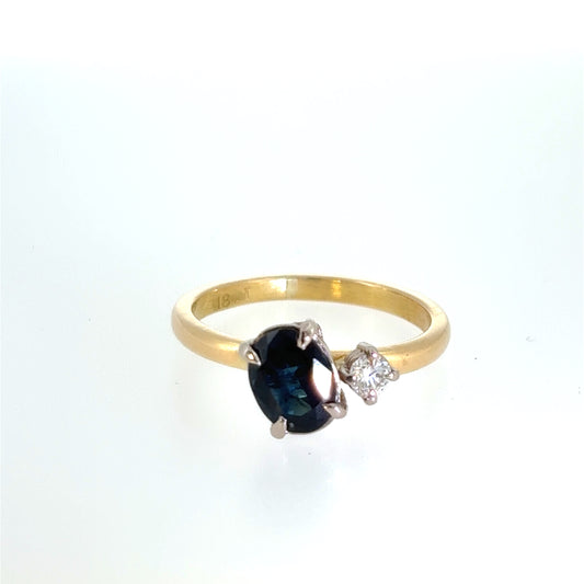 Oval Blue Sapphire & Diamond Moi et Toi Ring