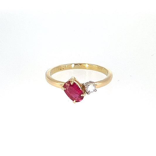 Ruby & Diamond Diagonal Set Gold Ring