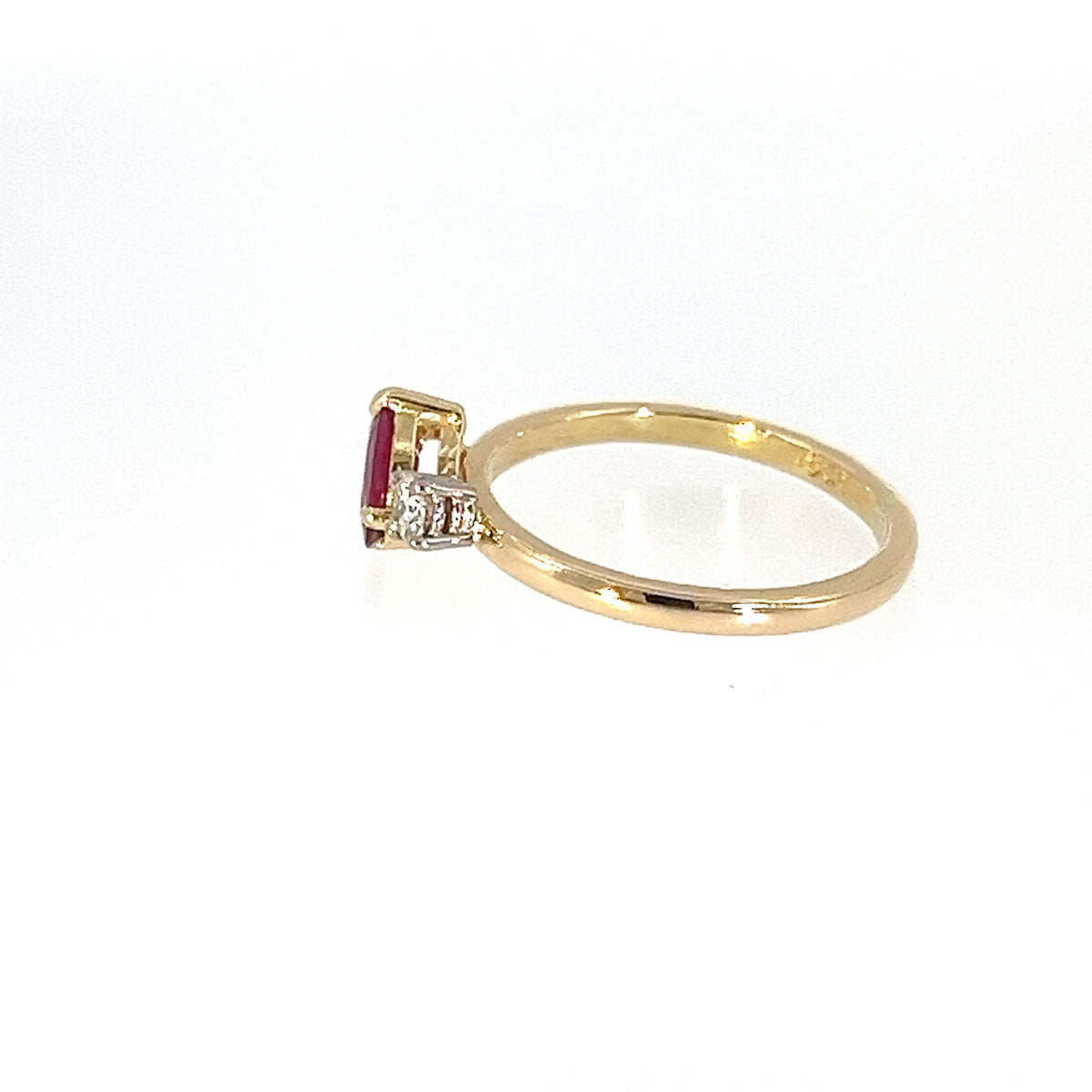 Ruby & Diamond Diagonal Set Gold Ring