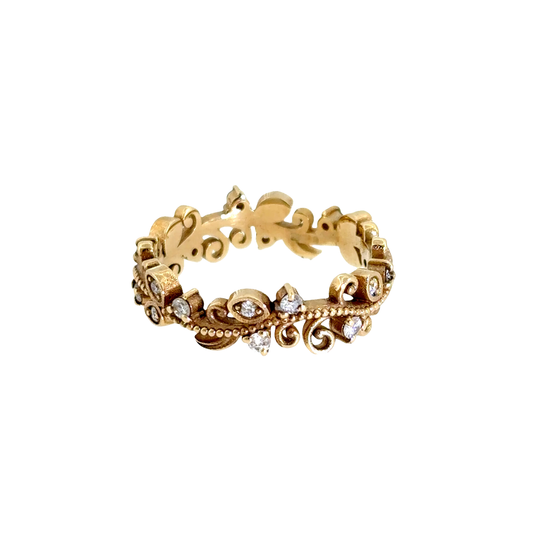 Vintage-Inspired Diamond Filigree Eternity Ring in Yellow Gold