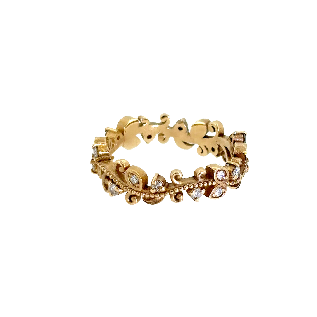 Vintage-Inspired Diamond Filigree Eternity Ring in Yellow Gold