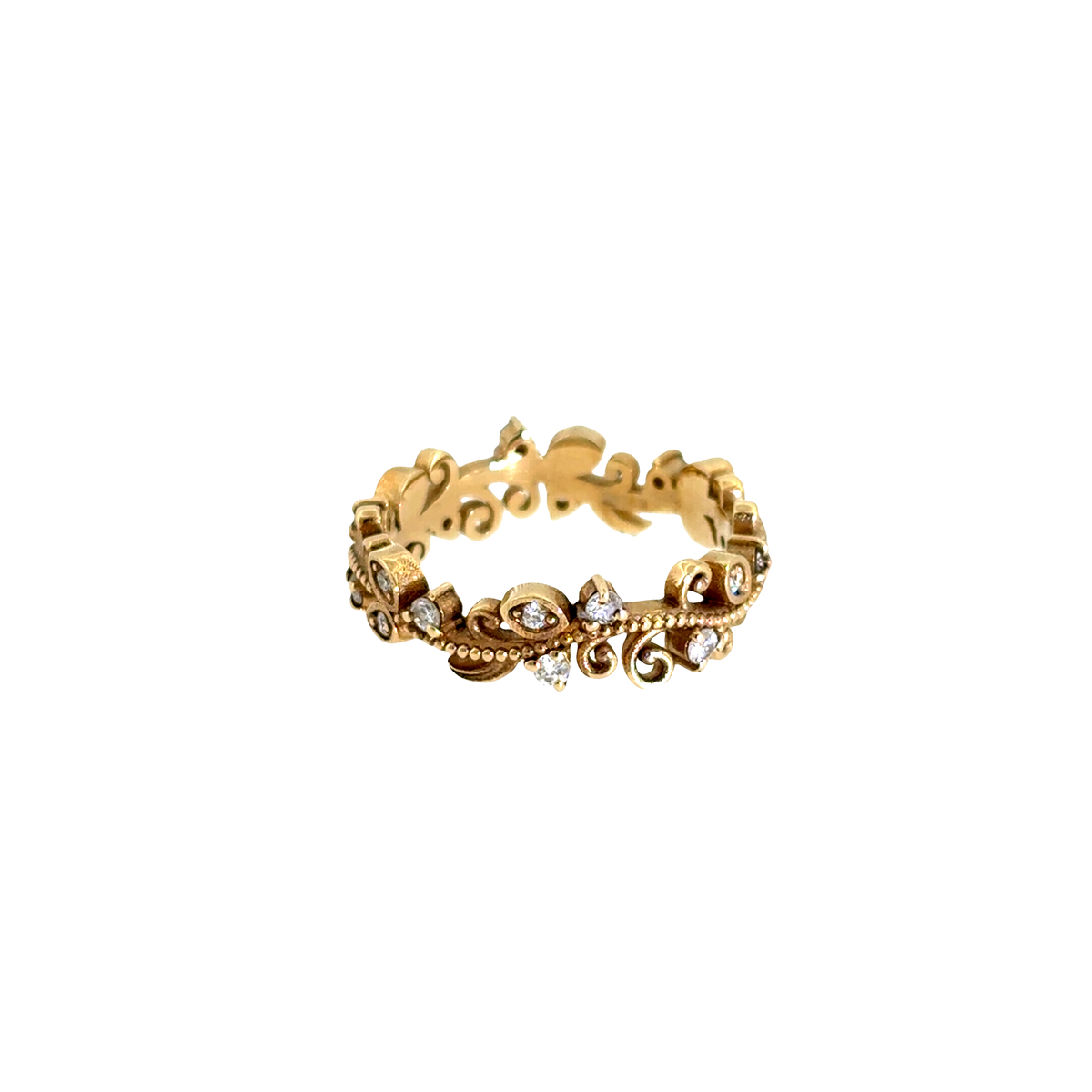 Vintage-Inspired Diamond Filigree Eternity Ring in Yellow Gold