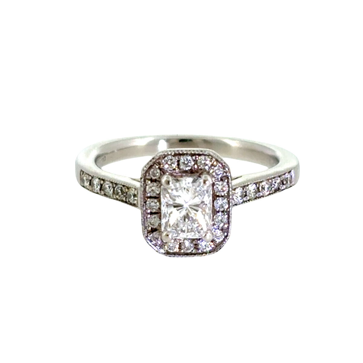 Diamond Emerald Cut Halo Cluster Platinum Engagement Ring