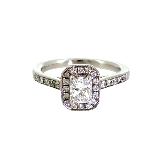 Diamond Emerald Cut Halo Cluster Platinum Engagement Ring