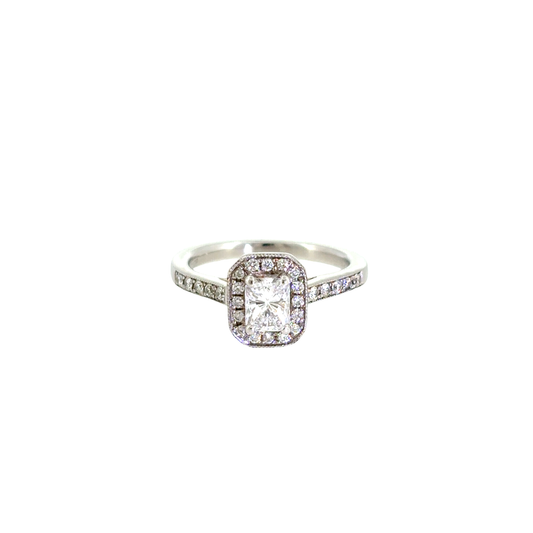 Diamond Emerald Cut Halo Cluster Platinum Engagement Ring