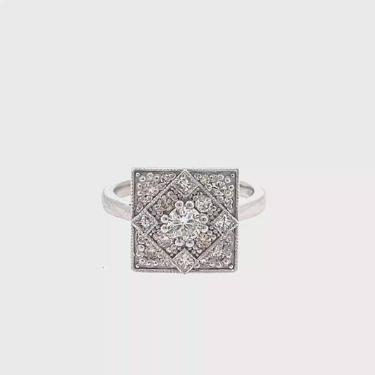 Remodelled Art Deco Inspired Square Diamond Cluster Ring